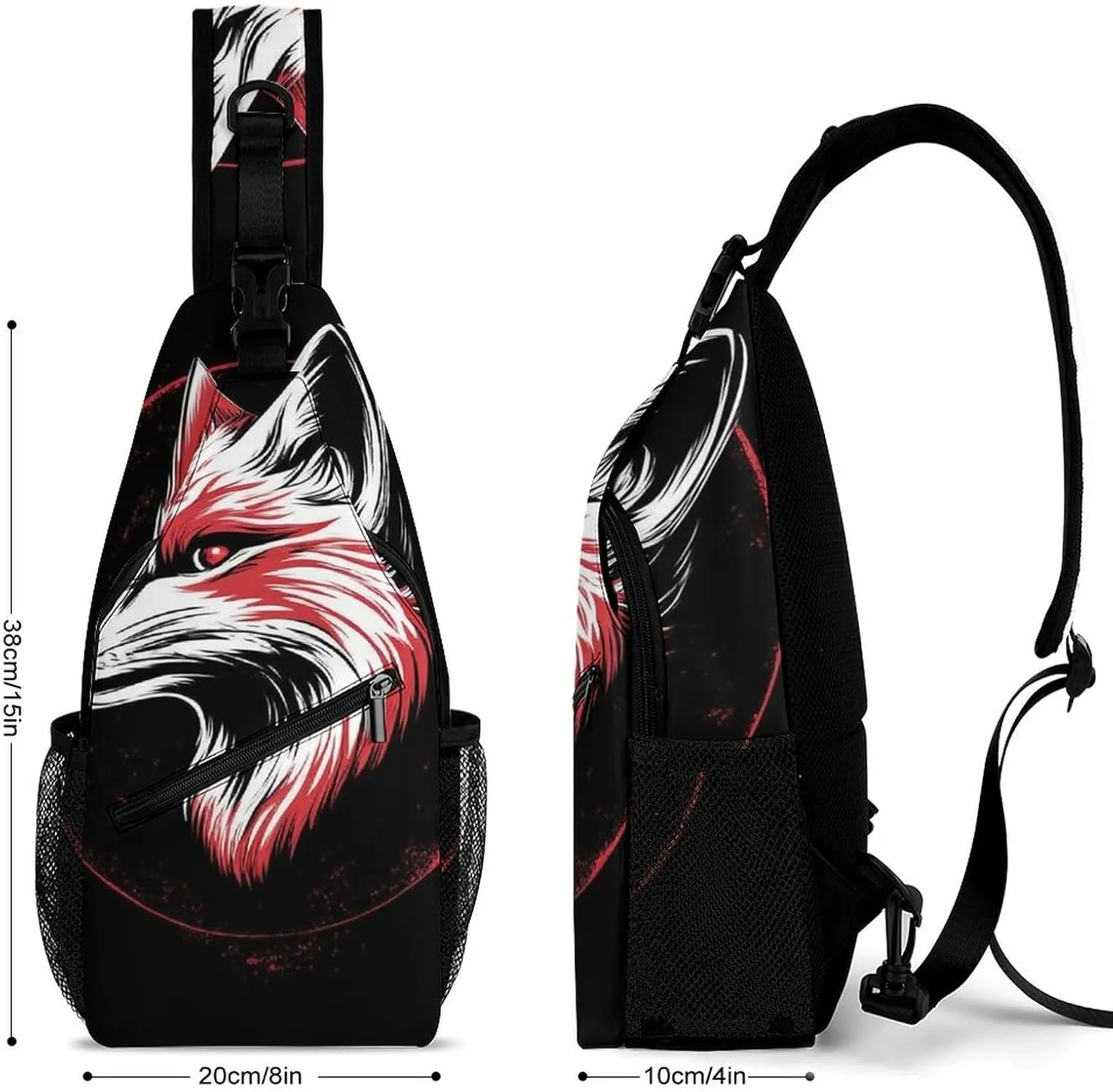 Supdreamc Men Sling Backpack Packable Breathable Shoulder Chest Crossbody Bag - Japanese Fox Art Anti-Theft Multipurpose Rucksack Tote Bags With Adjustable Shoulder Strap