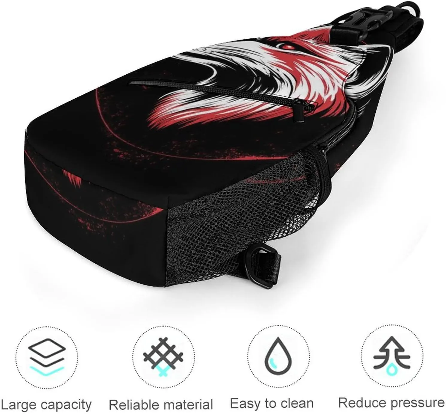 Supdreamc Men Sling Backpack Packable Breathable Shoulder Chest Crossbody Bag - Japanese Fox Art Anti-Theft Multipurpose Rucksack Tote Bags With Adjustable Shoulder Strap