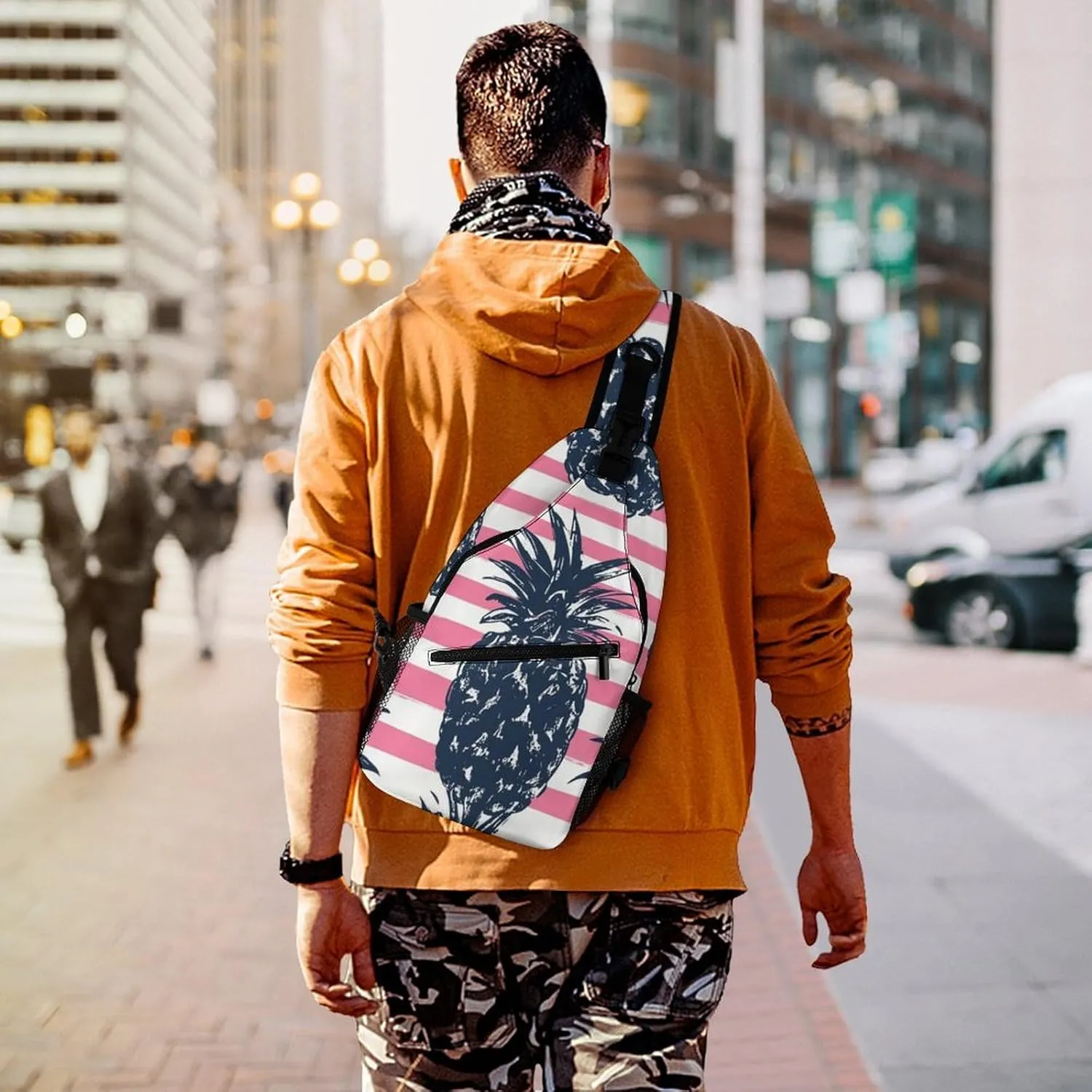 Supdreamc Ultra Lightweight Sling Backpack Chest Day Bag Multipurpose Anti-Theft Rucksack for Cycling Hiking Camping Travel Outdoor, Tropical Plants Pineapple Camera Case Messenger Bag