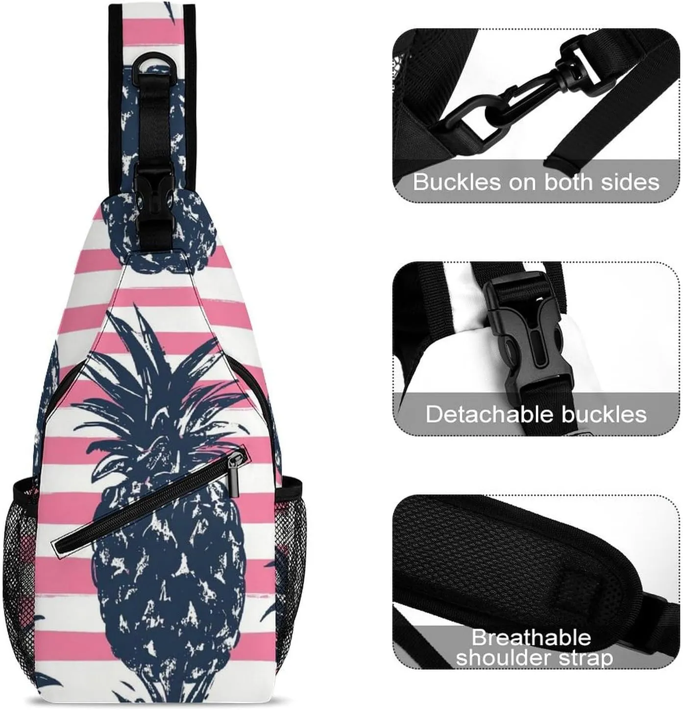 Supdreamc Ultra Lightweight Sling Backpack Chest Day Bag Multipurpose Anti-Theft Rucksack for Cycling Hiking Camping Travel Outdoor, Tropical Plants Pineapple Camera Case Messenger Bag
