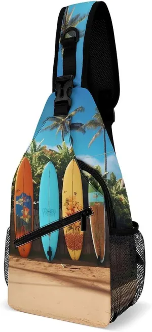 Surf's Up Surfboard Crossbody Sling Bag for Women Men Sling Backpack Travel Chest Bag Pack Man Purse Shoulder Bags Daypack for Travel Hiking Cycling