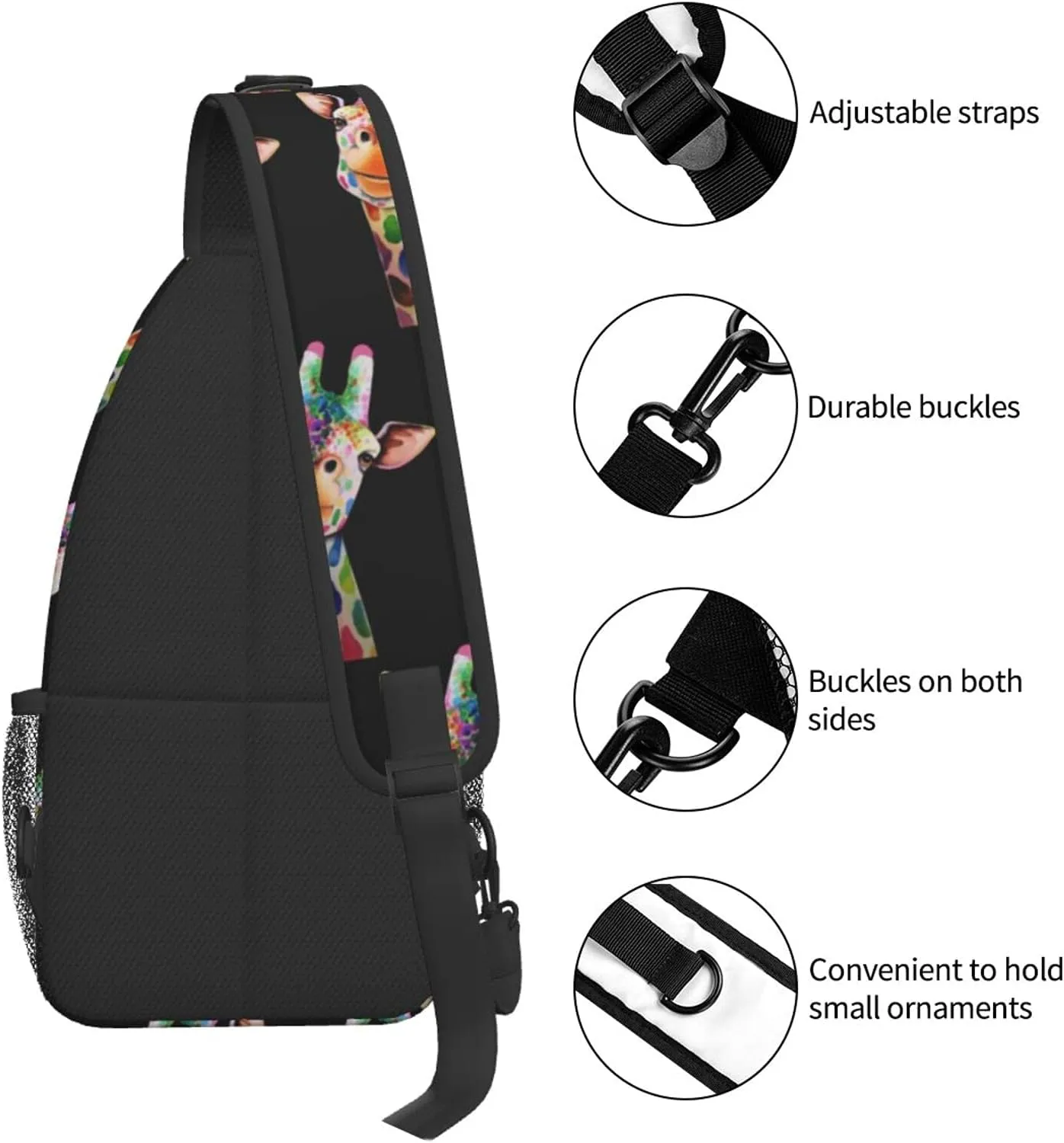 SWEET TANG Sling Backpack Cute Cartoon Illustration Colorful Rainbow Giraffe for Men Boys Multipurpose Crossbody Shoulder Bag Lightweight Adjustable Travel Hiking Daypack Gym Bag One Size