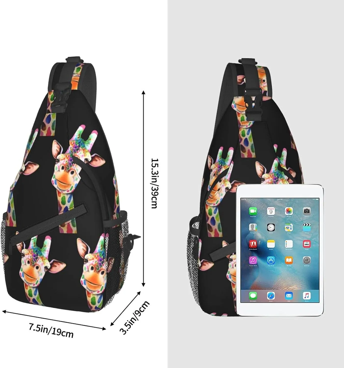 SWEET TANG Sling Backpack Cute Cartoon Illustration Colorful Rainbow Giraffe for Men Boys Multipurpose Crossbody Shoulder Bag Lightweight Adjustable Travel Hiking Daypack Gym Bag One Size