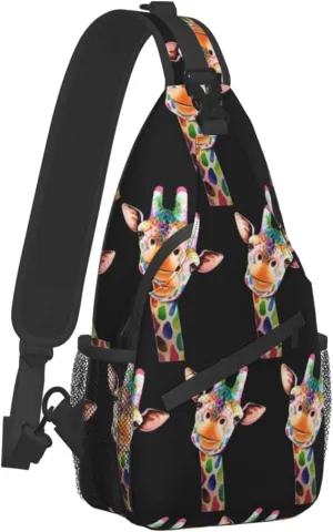 SWEET TANG Sling Backpack Cute Cartoon Illustration Colorful Rainbow Giraffe for Men Boys Multipurpose Crossbody Shoulder Bag Lightweight Adjustable Travel Hiking Daypack Gym Bag One Size