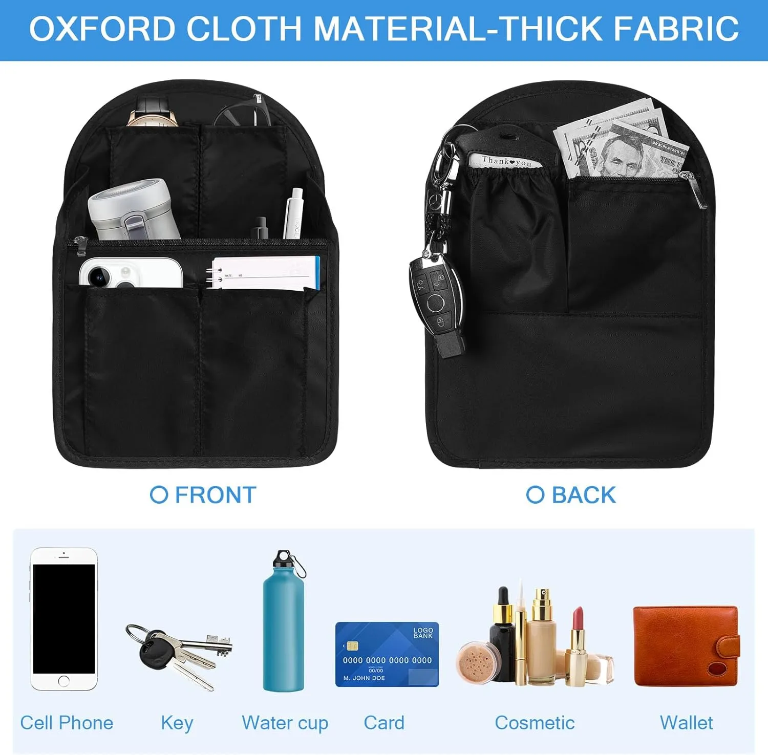 Sweetude 2 Pcs Backpack Organizer Insert 7.9 x 4.8 x 11 Inch Small Shoulder Bag Divider for Rucksack Handbag Shoulder Bag Purse(Black)