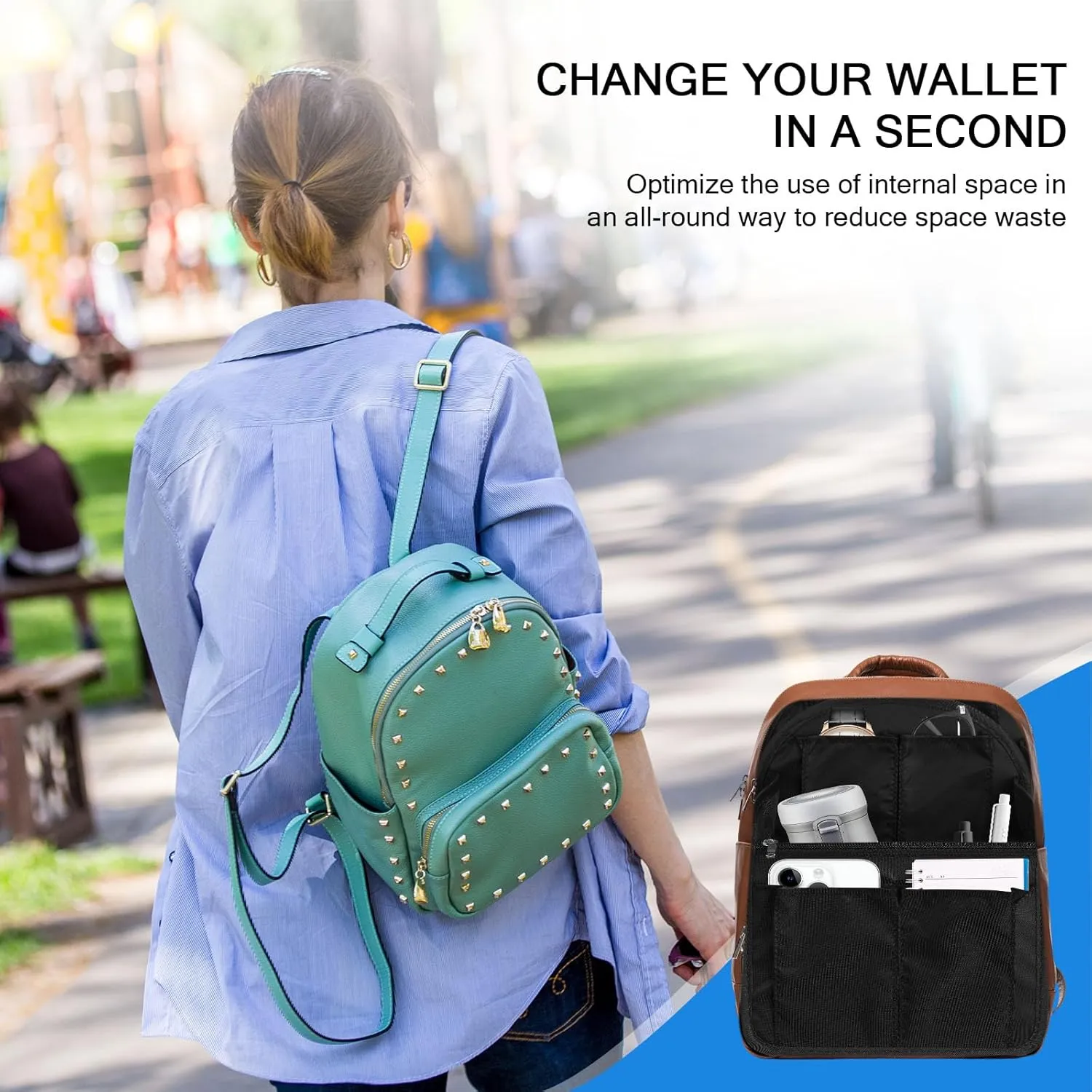 Sweetude 2 Pcs Backpack Organizer Insert 7.9 x 4.8 x 11 Inch Small Shoulder Bag Divider for Rucksack Handbag Shoulder Bag Purse(Black)