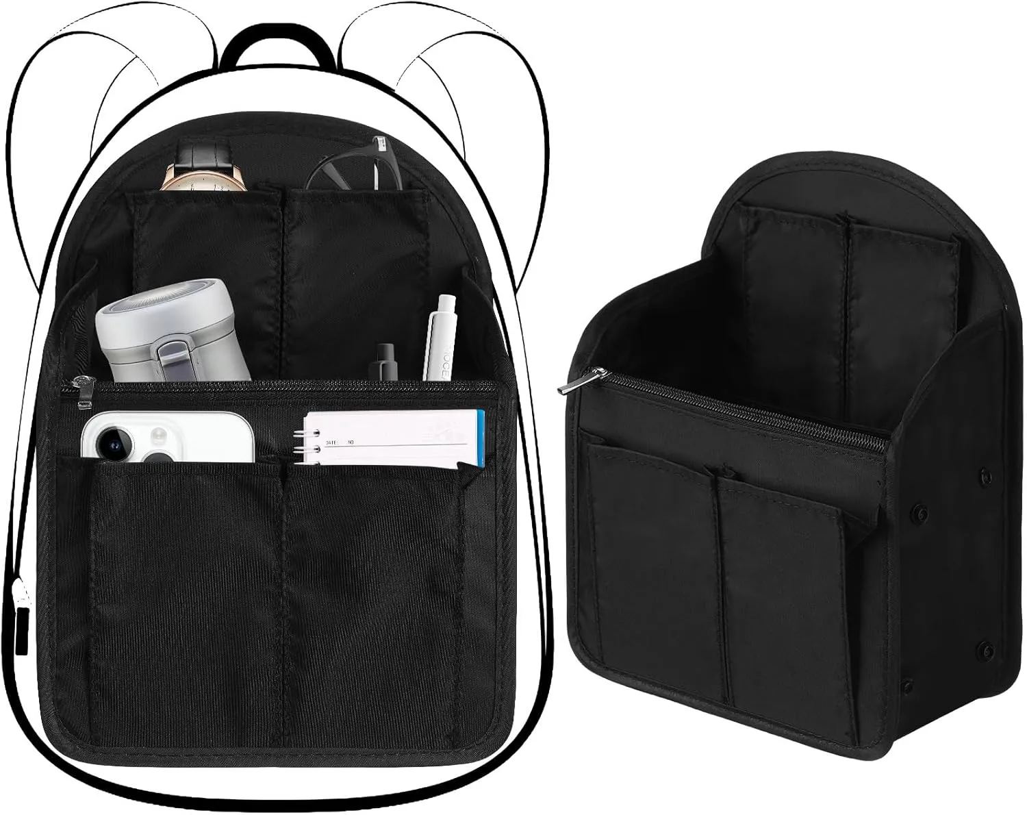 Sweetude 2 Pcs Backpack Organizer Insert 7.9 x 4.8 x 11 Inch Small Shoulder Bag Divider for Rucksack Handbag Shoulder Bag Purse(Black)