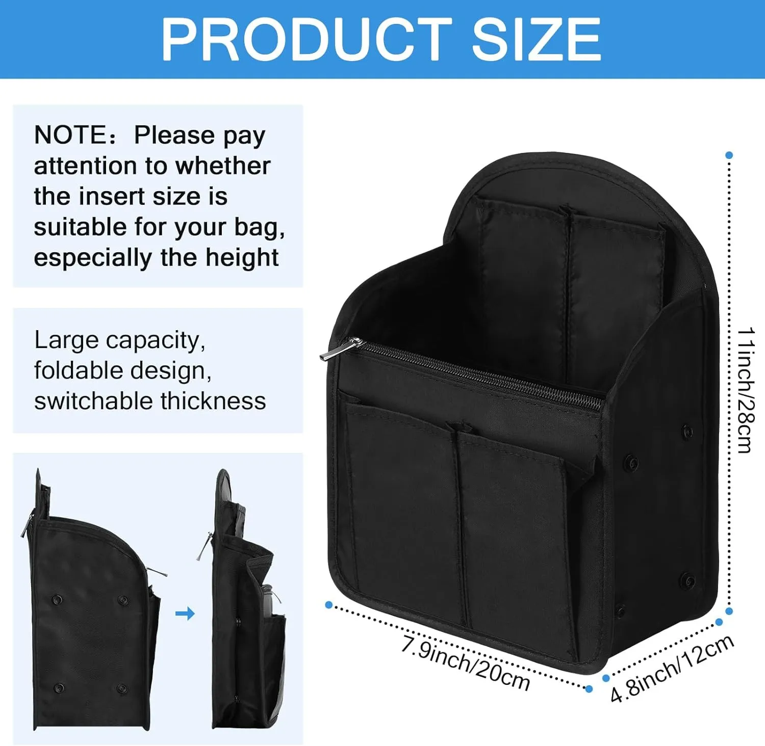Sweetude 2 Pcs Backpack Organizer Insert 7.9 x 4.8 x 11 Inch Small Shoulder Bag Divider for Rucksack Handbag Shoulder Bag Purse(Black)