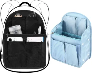 Sweetude 2 Pcs Mini Backpack Organizer Insert 7.9 x 4.8 x 11 Inch Small Shoulder Bag Divider for Rucksack Handbag Shoulder Bag Purse(Black, Light Blue)