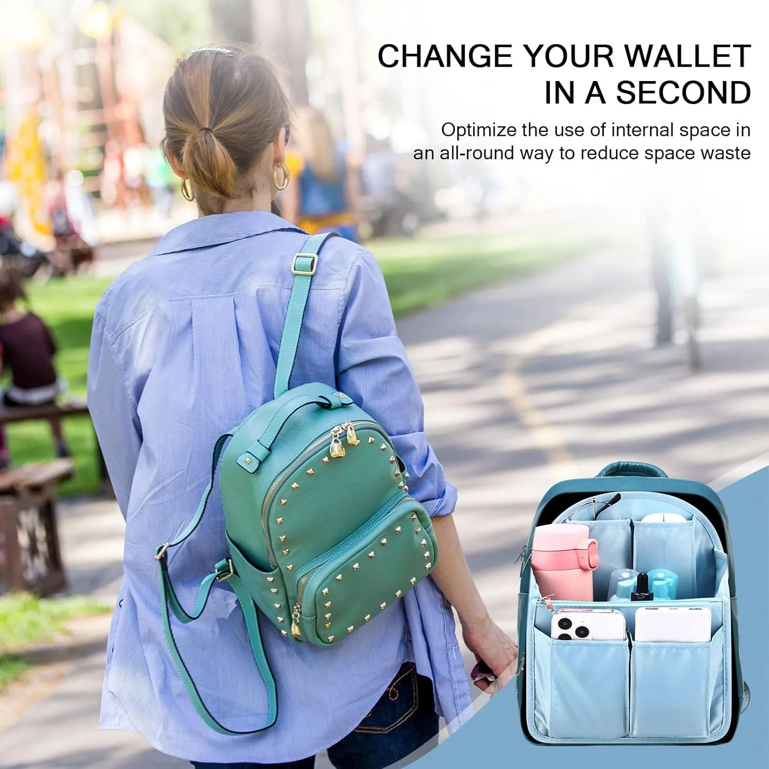 Sweetude 2 Pcs Mini Backpack Organizer Insert 7.9 x 4.8 x 11 Inch Small Shoulder Bag Divider for Rucksack Handbag Shoulder Bag Purse(Black, Light Blue)