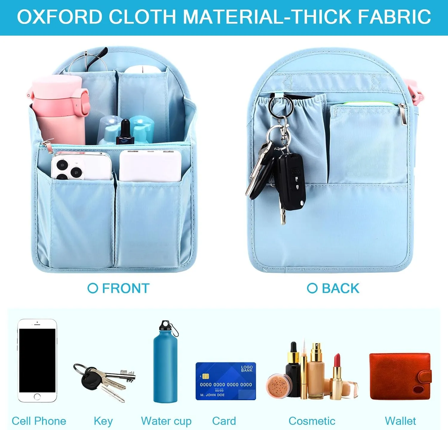 Sweetude 2 Pcs Mini Backpack Organizer Insert 7.9 x 4.8 x 11 Inch Small Shoulder Bag Divider for Rucksack Handbag Shoulder Bag Purse(Light Blue)