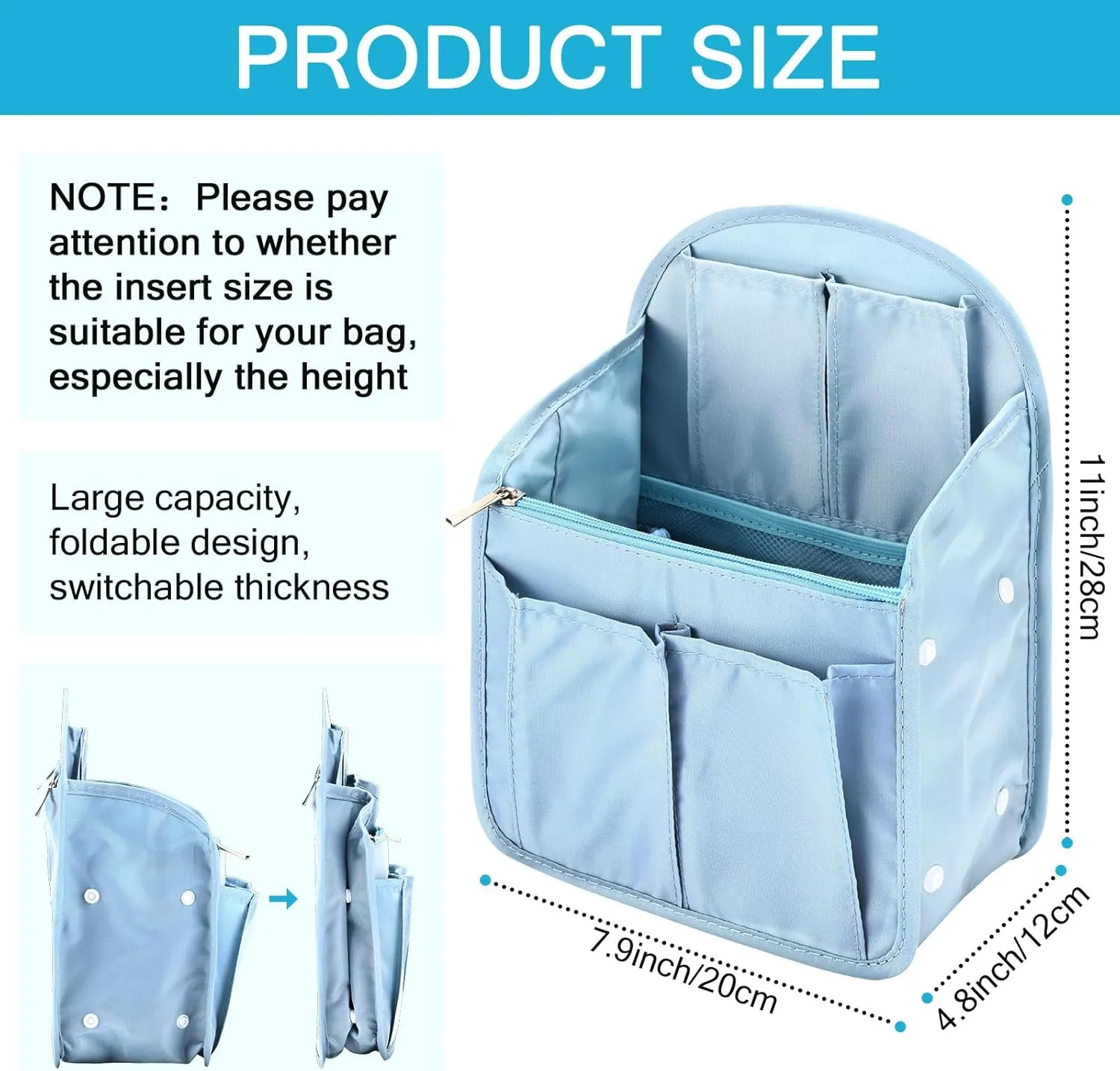 Sweetude 2 Pcs Mini Backpack Organizer Insert 7.9 x 4.8 x 11 Inch Small Shoulder Bag Divider for Rucksack Handbag Shoulder Bag Purse(Light Blue)