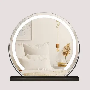 Tabletop Makeup Mirror Large Vanity Mirror With Lights,Large HD Lighted Mirror With 3-Color Lighting Dimmable,Smart Lighted Touch Control Screen Rechargeable LED Mirror ( Color : Black , Size : 24.4"X
