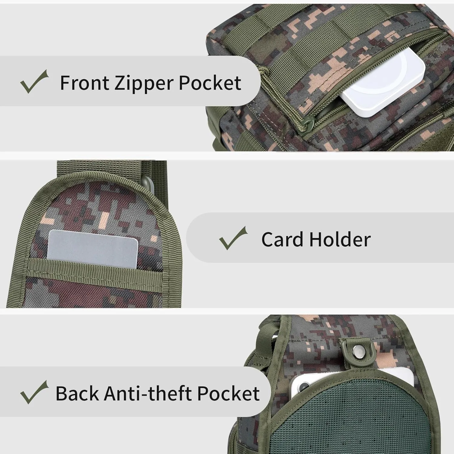 Tactical Chest Military Shoulder Bag Tactical Chest Sling Pack MOLLE Crossbody Bag Military Mini Single Strap Backpack for Travel Hiking Camping, Camouflage