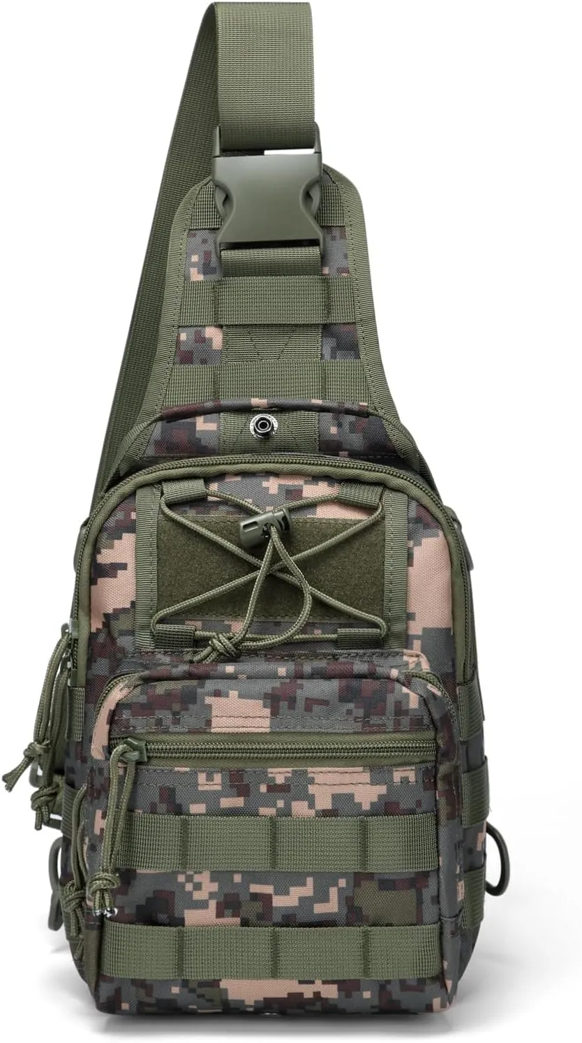 Tactical Chest Military Shoulder Bag Tactical Chest Sling Pack MOLLE Crossbody Bag Military Mini Single Strap Backpack for Travel Hiking Camping, Camouflage