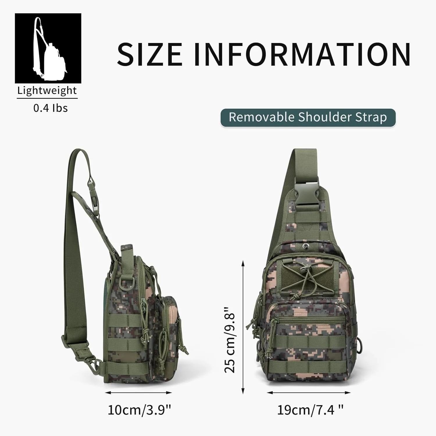 Tactical Chest Military Shoulder Bag Tactical Chest Sling Pack MOLLE Crossbody Bag Military Mini Single Strap Backpack for Travel Hiking Camping, Camouflage