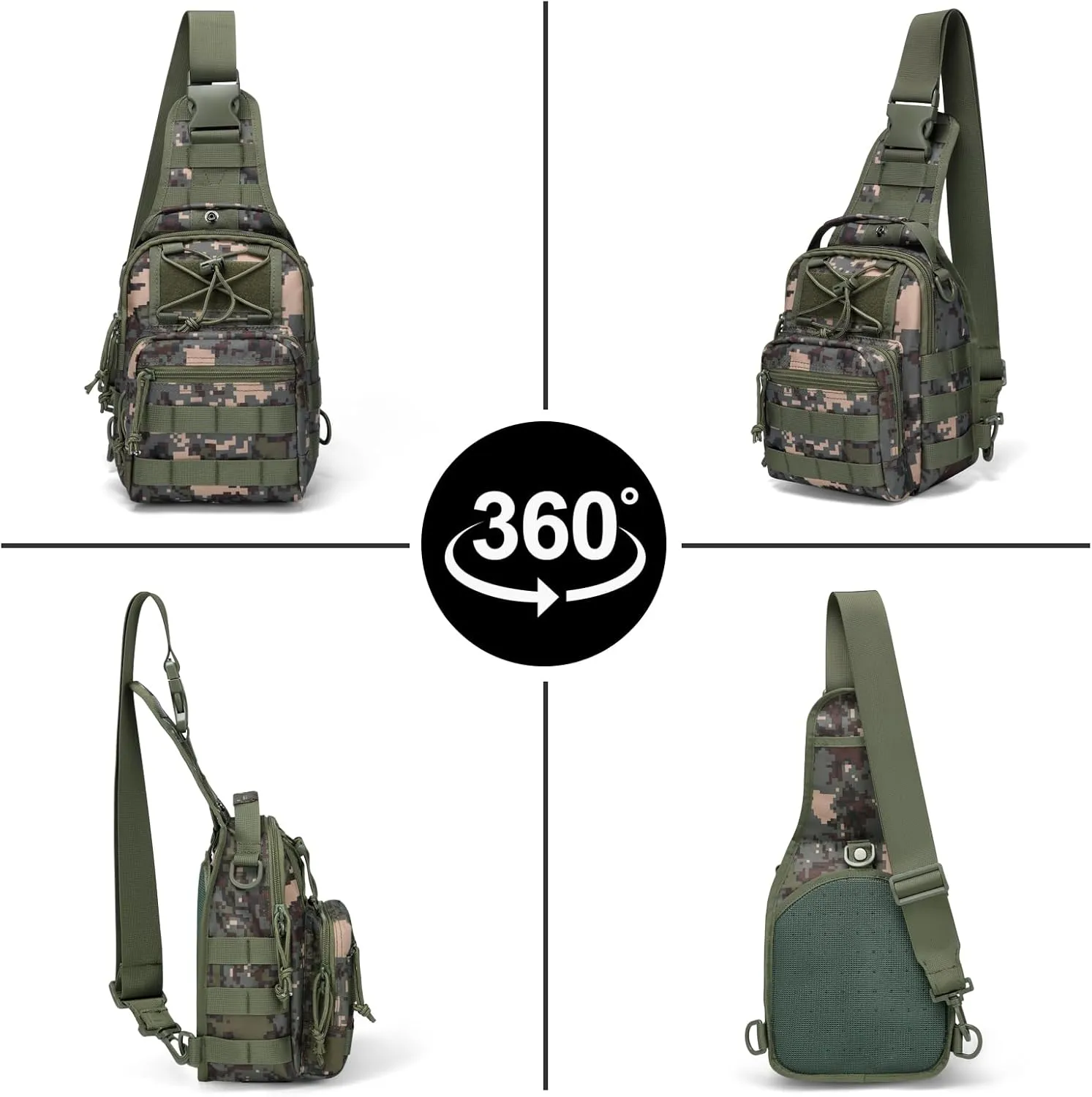 Tactical Chest Military Shoulder Bag Tactical Chest Sling Pack MOLLE Crossbody Bag Military Mini Single Strap Backpack for Travel Hiking Camping, Camouflage