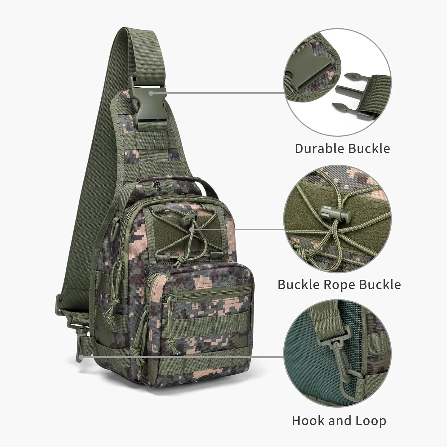 Tactical Chest Military Shoulder Bag Tactical Chest Sling Pack MOLLE Crossbody Bag Military Mini Single Strap Backpack for Travel Hiking Camping, Camouflage