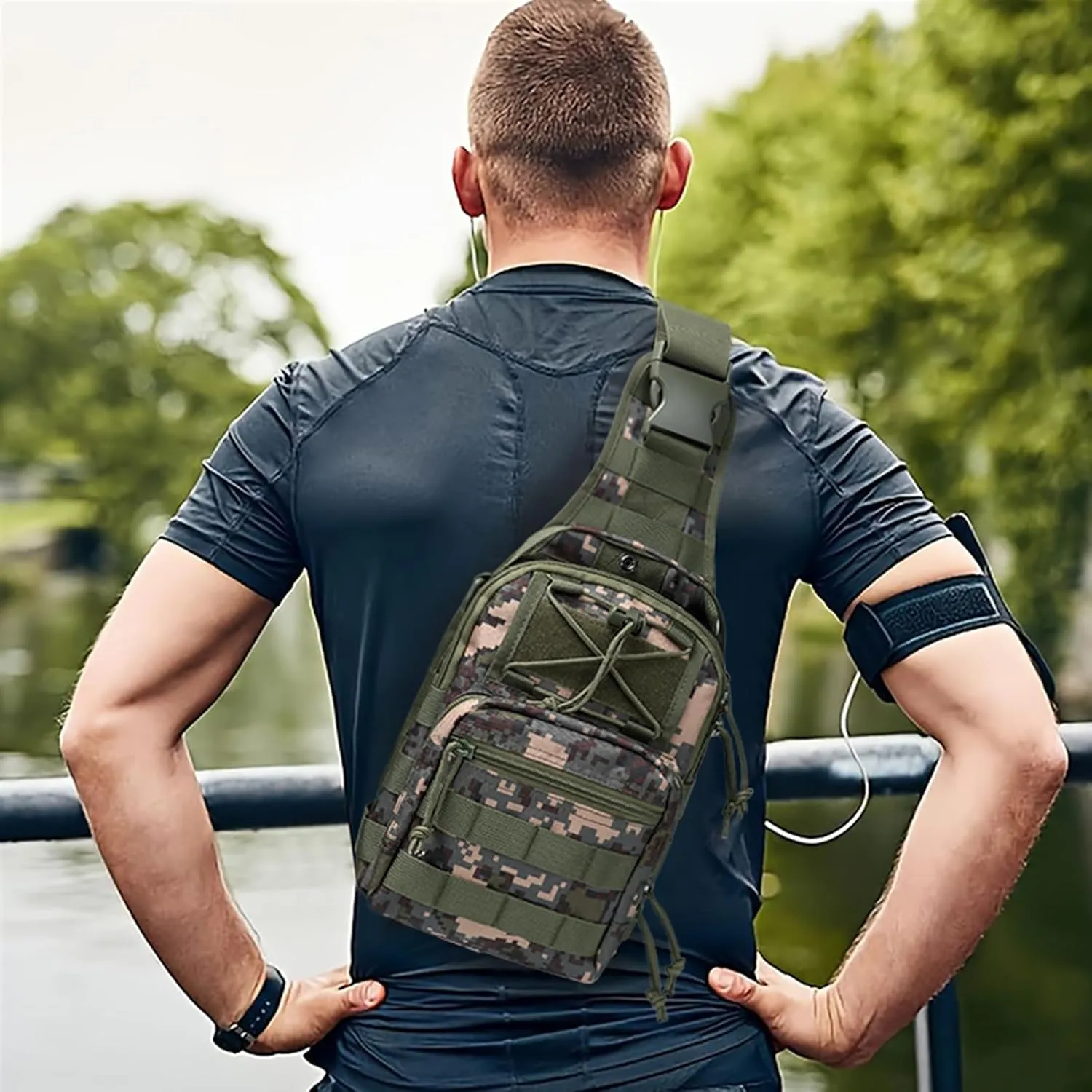 Tactical Chest Military Shoulder Bag Tactical Chest Sling Pack MOLLE Crossbody Bag Military Mini Single Strap Backpack for Travel Hiking Camping, Camouflage