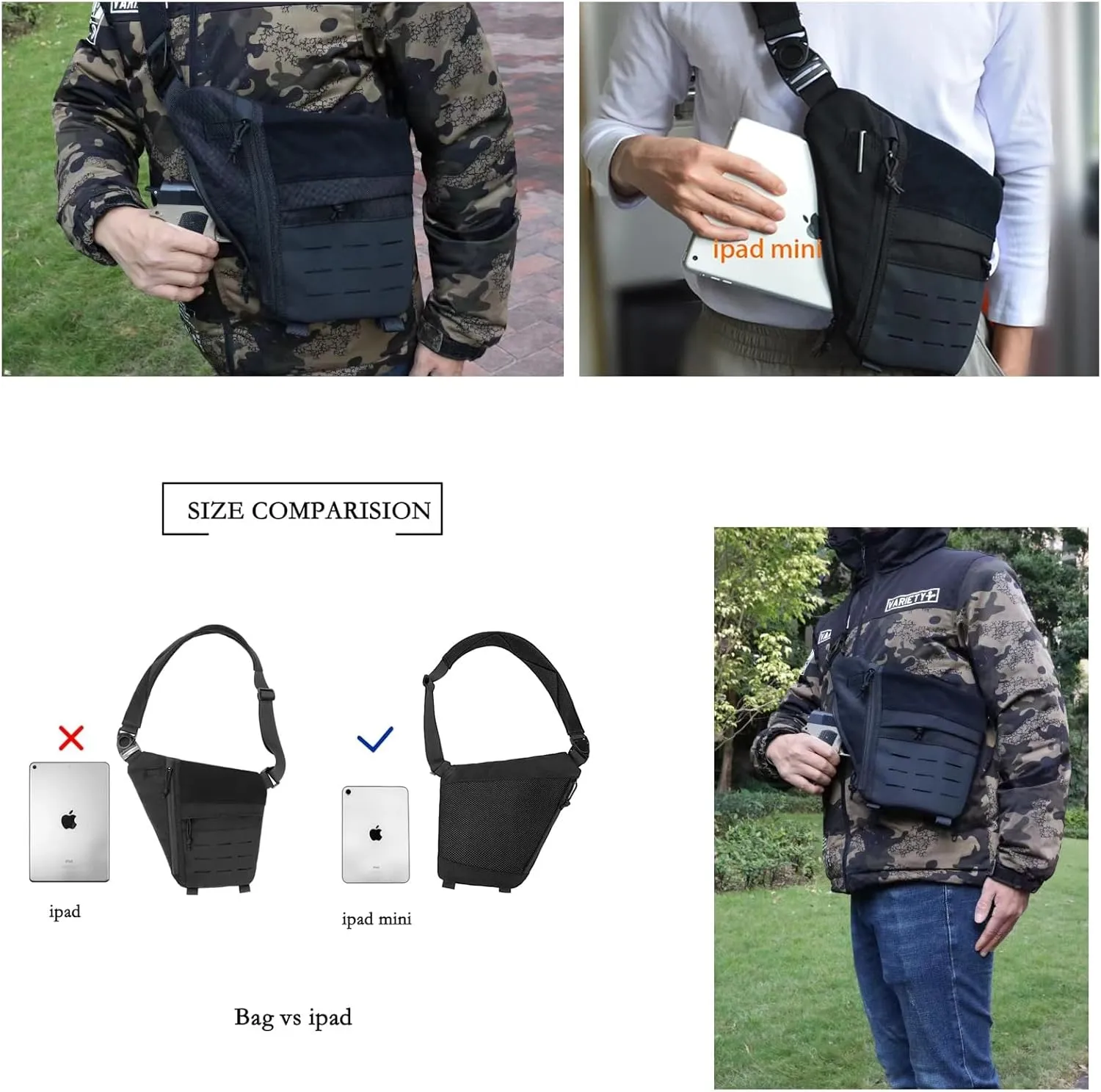 Tactical Shoulder Chest Bag Personal Pocket Pack for Men Crossbody Sling Daypack Anti-Thief Conceal Carry gun Bag