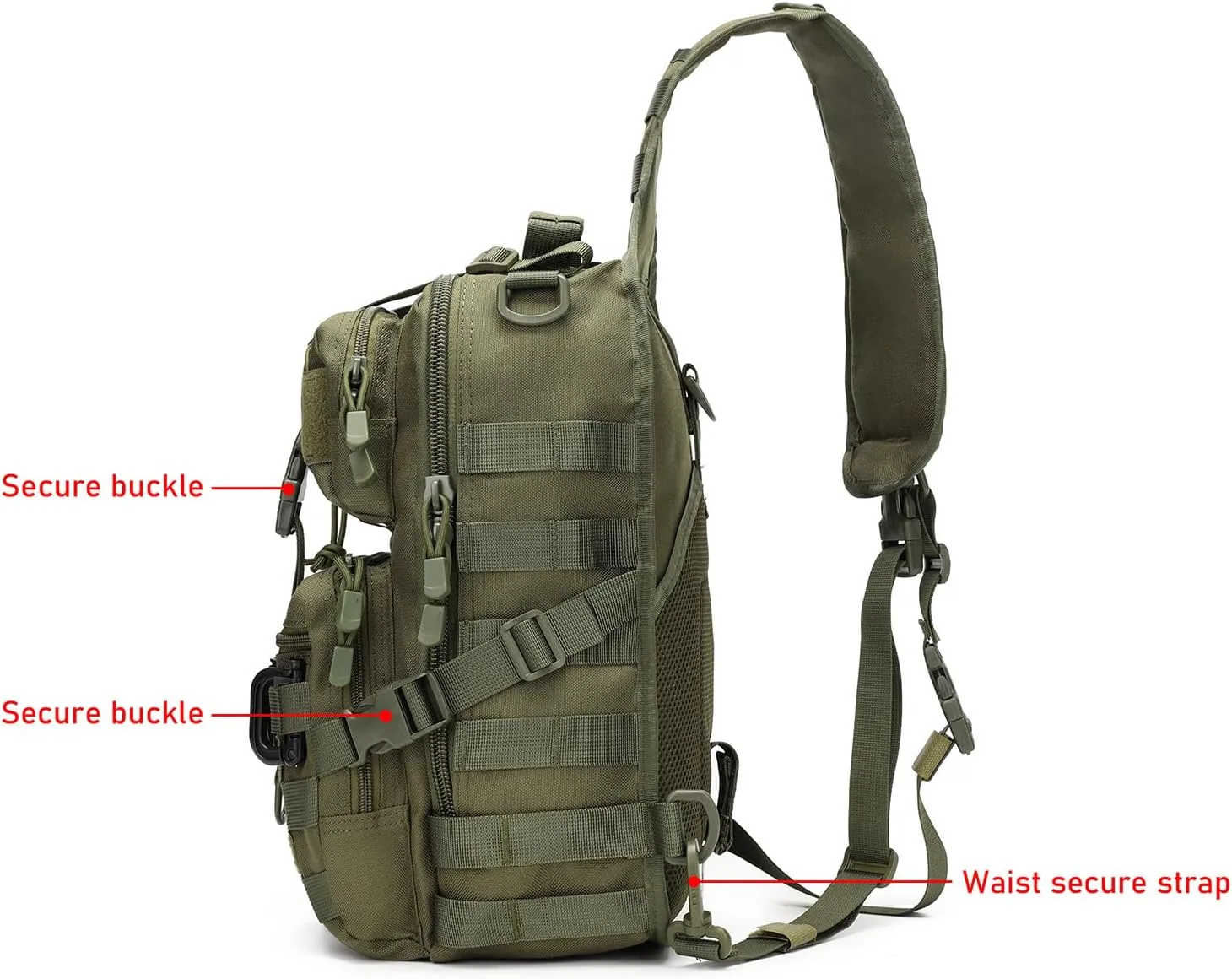 Tactical Sling Bag Backpack Military Rover Shoulder Sling Pack EDC Molle Assault Range Bag Crossbody Chest Pack (Army Green)