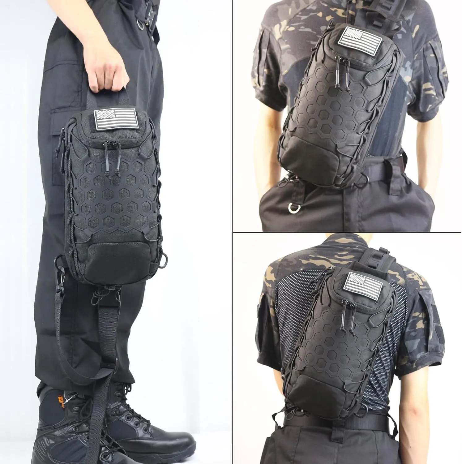 Tactical Sling Bag for Men Pack Military Rover Shoulder Bag Molle Assault Range Backpack Crossbody Chest Bag 1000D(black)