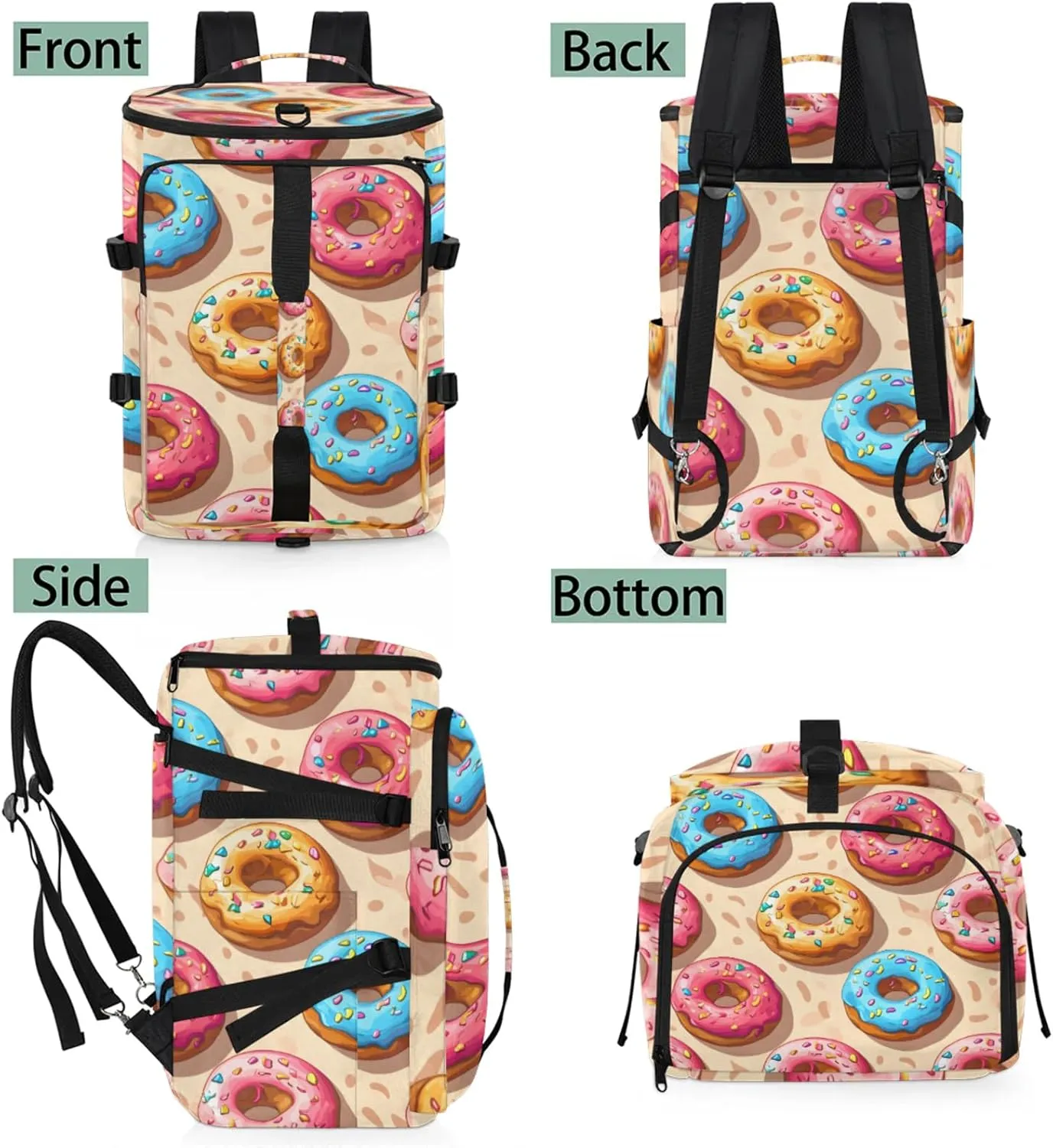 Tactical Sports Duffle Bag for Travel Waterproof Gym Bag with Shoe Compartment 48L Carry On Luggage for Men & Women 3-in-1 Durable Travel Luggage Doughnut Sweet