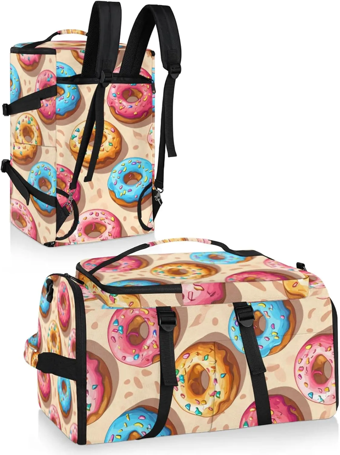 Tactical Sports Duffle Bag for Travel Waterproof Gym Bag with Shoe Compartment 48L Carry On Luggage for Men & Women 3-in-1 Durable Travel Luggage Doughnut Sweet