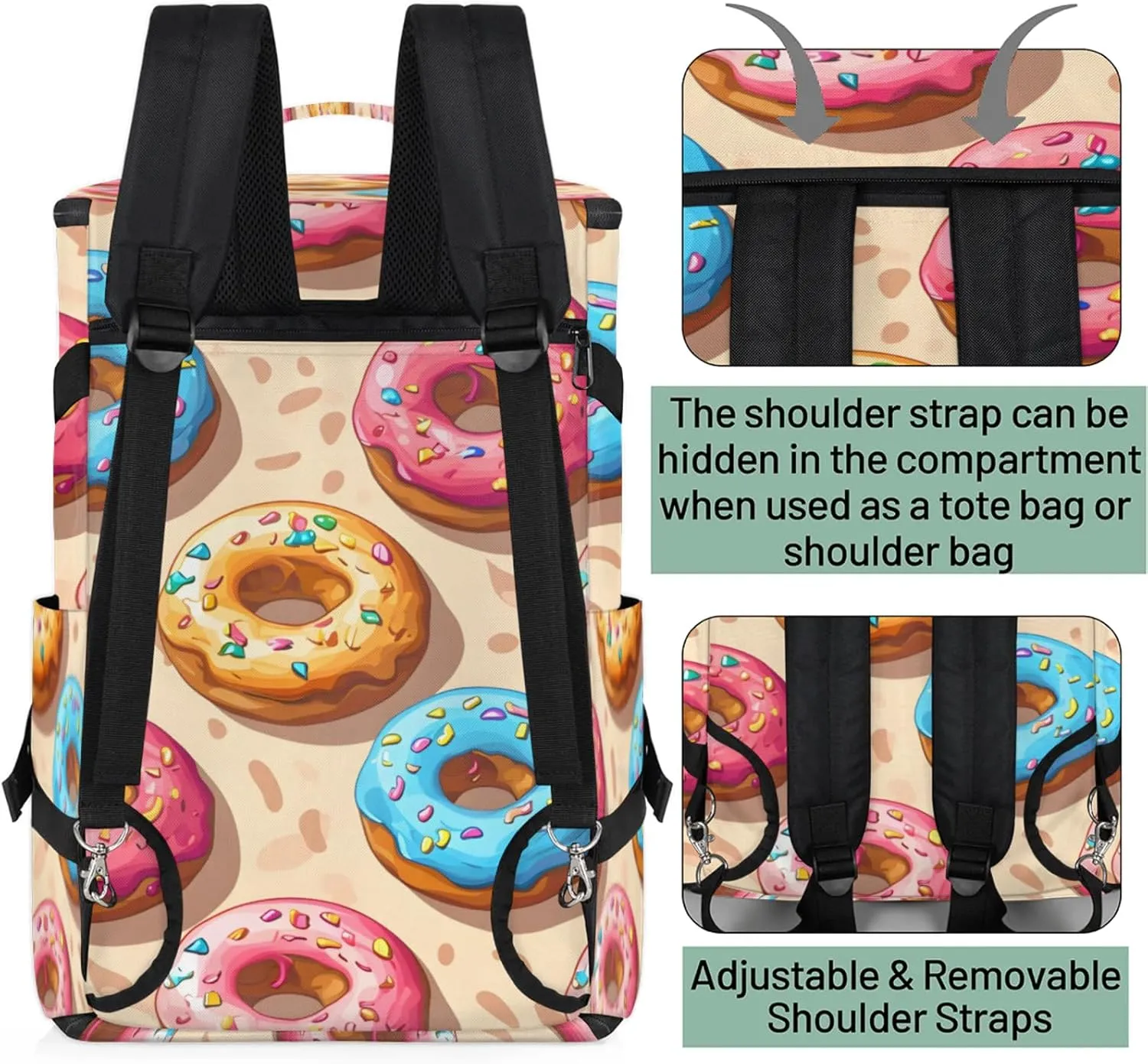 Tactical Sports Duffle Bag for Travel Waterproof Gym Bag with Shoe Compartment 48L Carry On Luggage for Men & Women 3-in-1 Durable Travel Luggage Doughnut Sweet