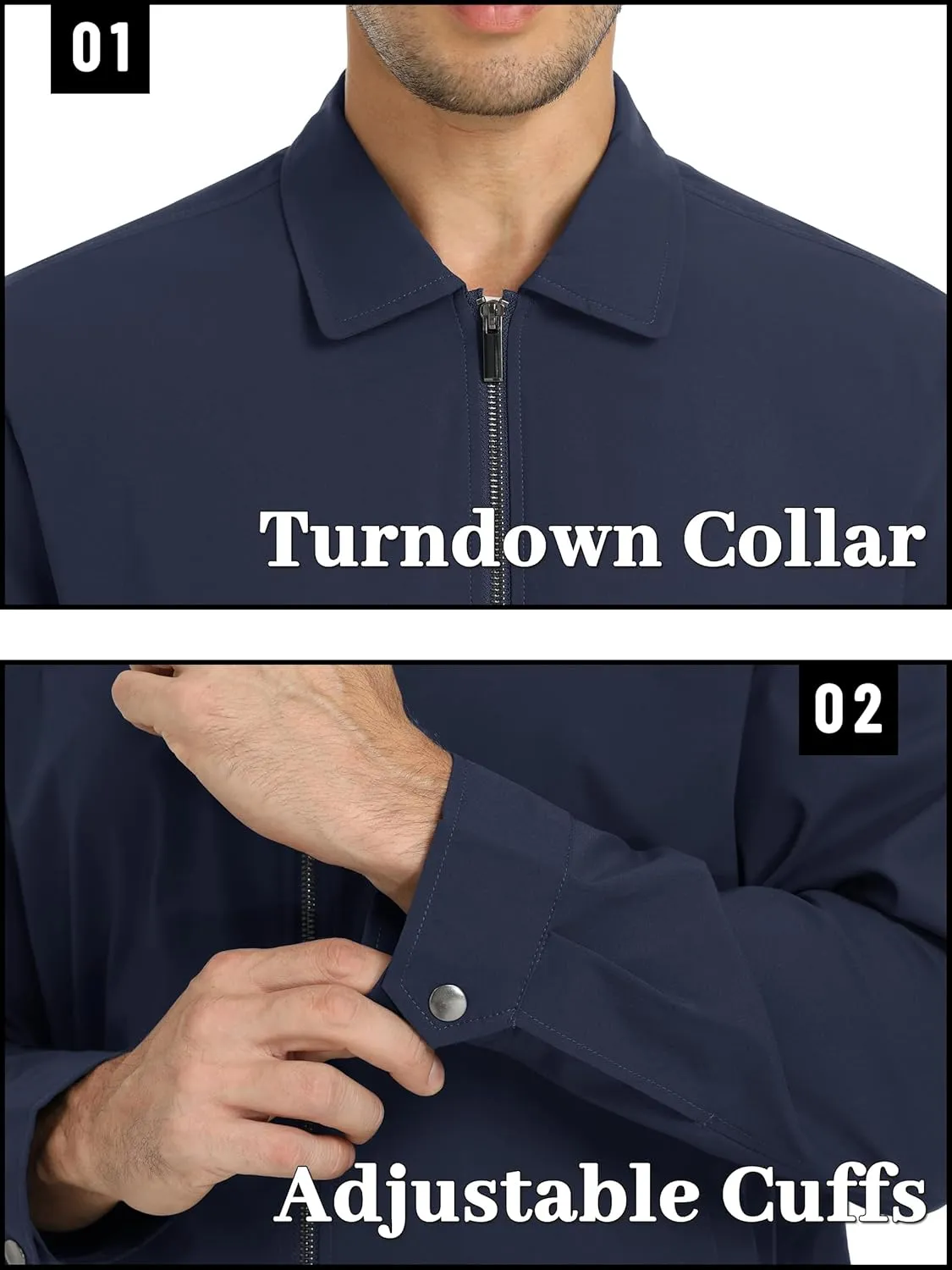 TACVASEN Mens Lightweight Windbreaker Full Zip Up Laydown Collar Jackets Light Casual Coat with Zip Pockets