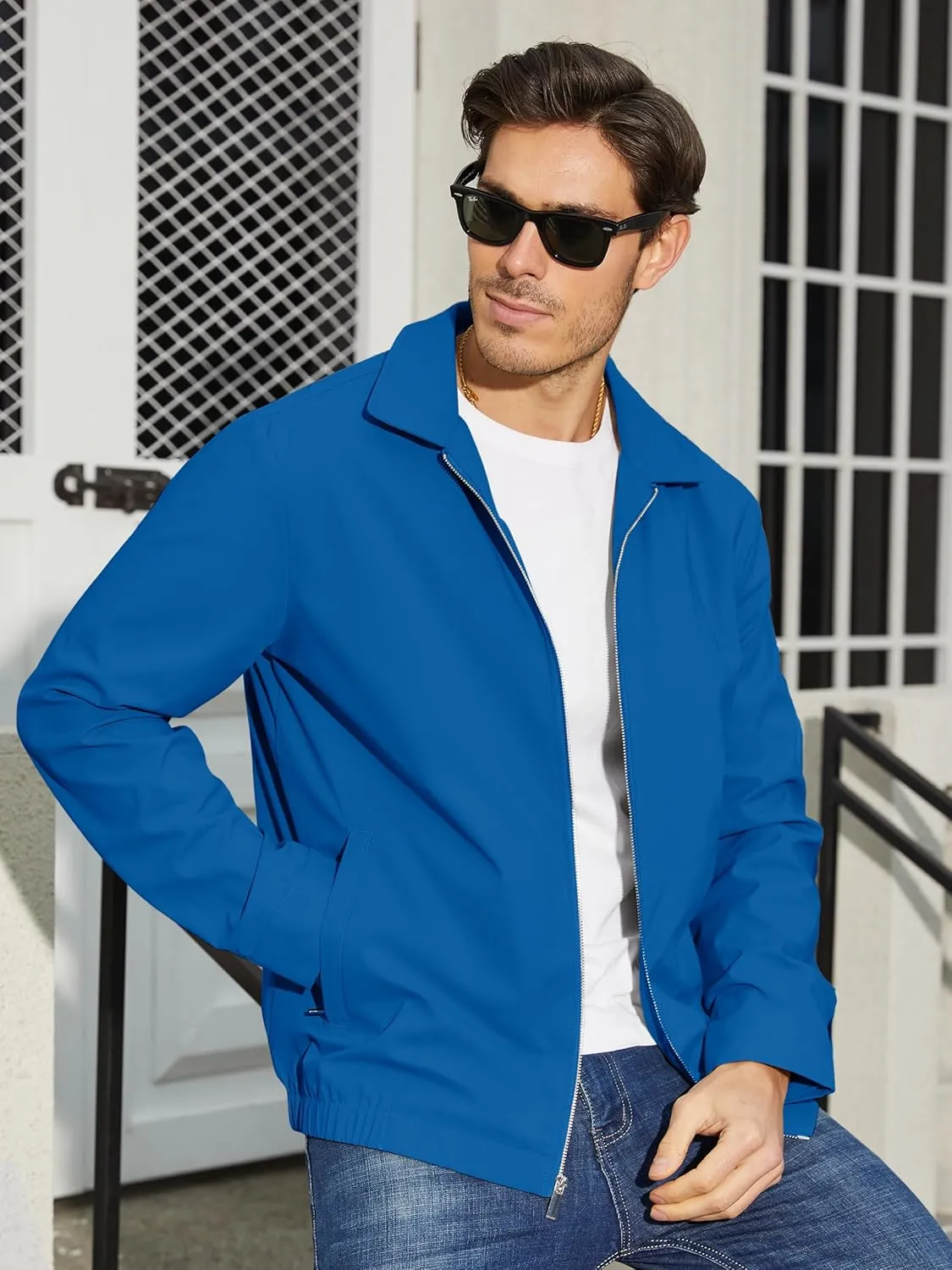 TACVASEN Mens Lightweight Windbreaker Full Zip Up Laydown Collar Jackets Light Casual Coat with Zip Pockets