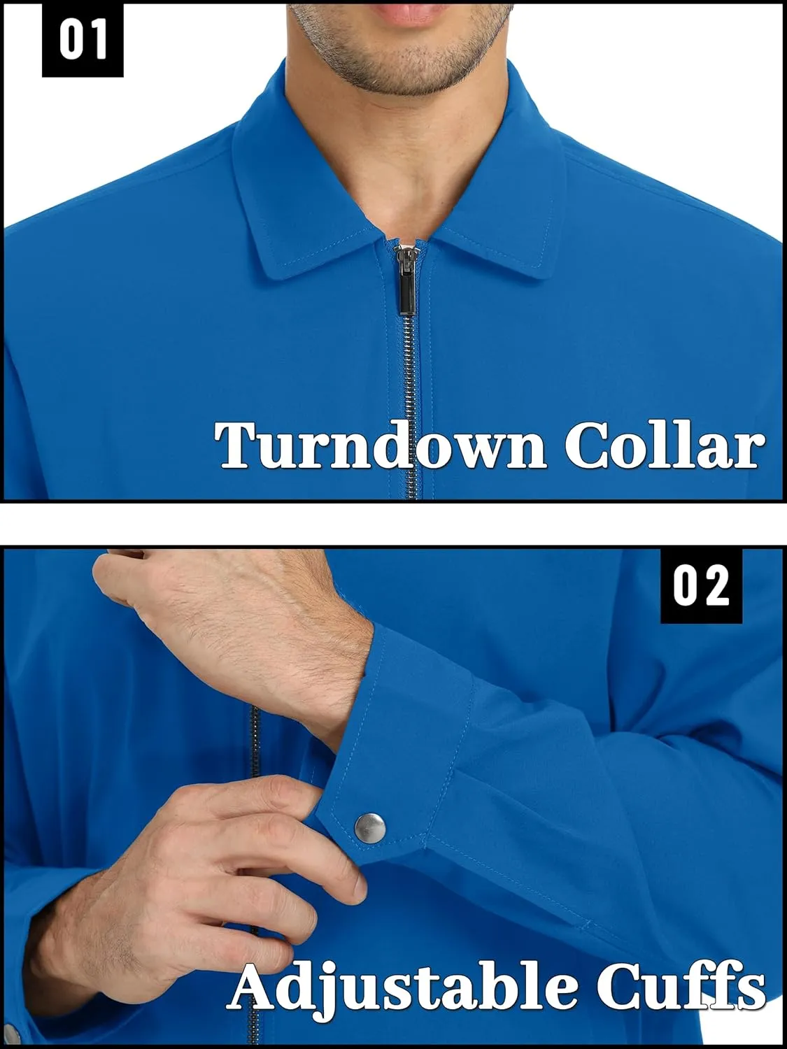 TACVASEN Mens Lightweight Windbreaker Full Zip Up Laydown Collar Jackets Light Casual Coat with Zip Pockets