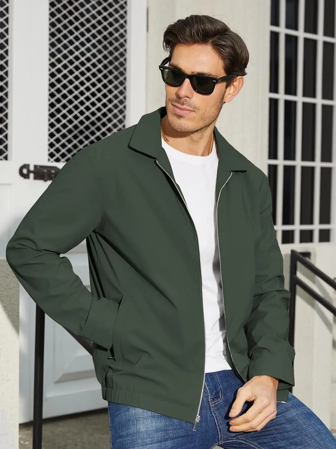 TACVASEN Mens Lightweight Windbreaker Full Zip Up Laydown Collar Jackets Light Casual Coat with Zip Pockets