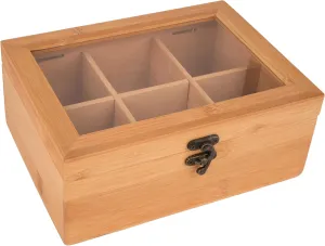 Tea Organizers And Storage With Clear Acrylic Window, Tea Box Organizer Storage Box 6 Compartments,Natural Bamboo Tea Bag Box 8.6"X6.3"