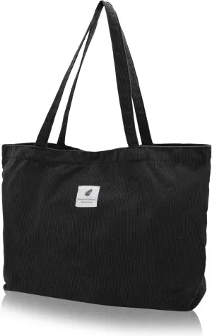 TeeYee Women's Corduroy Tote Bag Large Capacity Shoulder Bag Handbag Leisure Shopping Bag with 3 Snaps