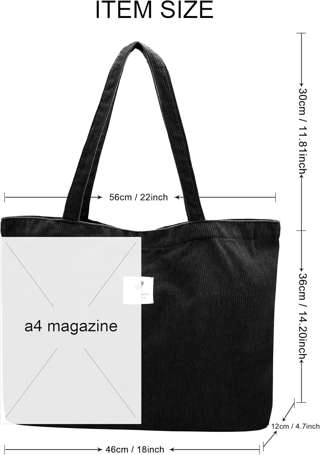 TeeYee Women's Corduroy Tote Bag Large Capacity Shoulder Bag Handbag Leisure Shopping Bag with 3 Snaps