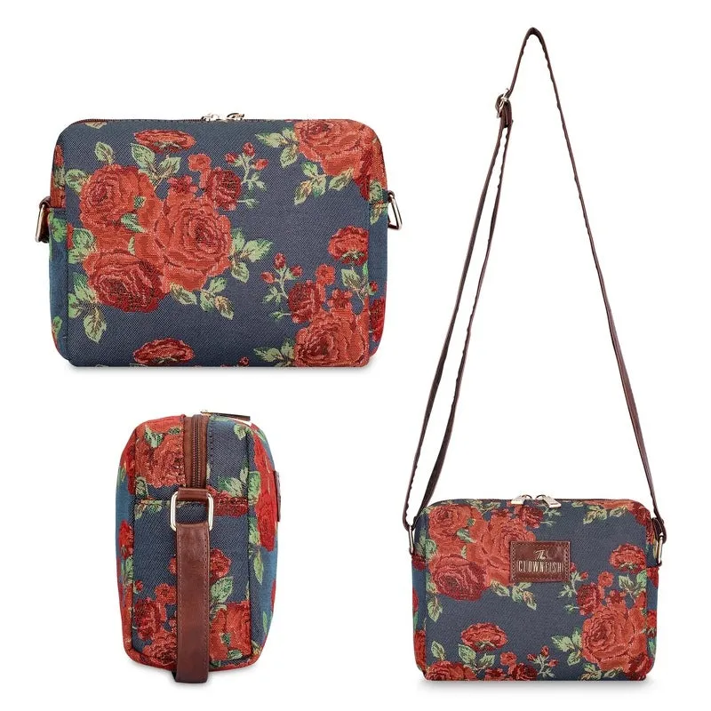 THE CLOWNFISH Adelina Series Sling for Women Faux Leather Casual Ladies Single Shoulder Bag For Women Crossbody Bag for College Girls (Sky Blue-Floral)