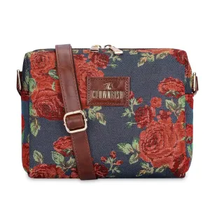 THE CLOWNFISH Adelina Series Sling for Women Faux Leather Casual Ladies Single Shoulder Bag For Women Crossbody Bag for College Girls (Sky Blue-Floral)