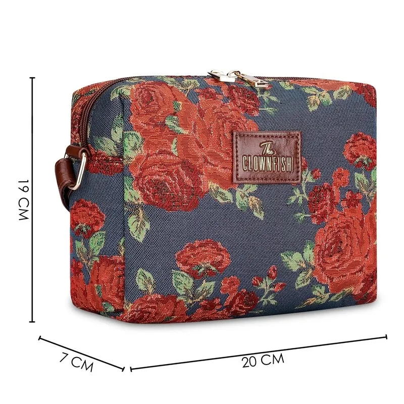 THE CLOWNFISH Adelina Series Sling for Women Faux Leather Casual Ladies Single Shoulder Bag For Women Crossbody Bag for College Girls (Sky Blue-Floral)
