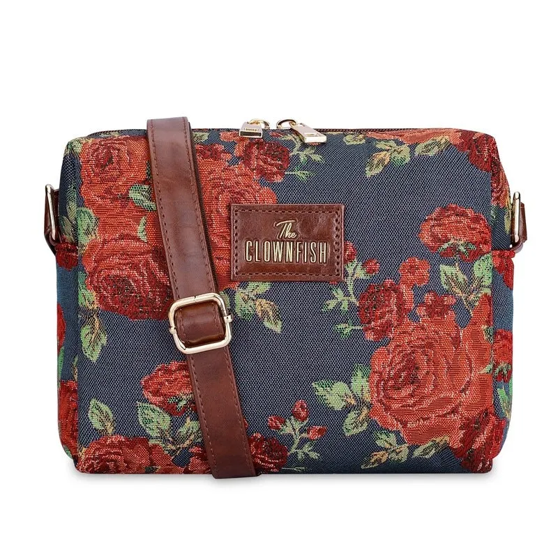 THE CLOWNFISH Adelina Series Sling for Women Faux Leather Casual Ladies Single Shoulder Bag For Women Crossbody Bag for College Girls (Sky Blue-Floral)