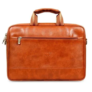 THE CLOWNFISH Biz Faux Leather 15.6 inch Laptop Messenger Bag | Comfortable Adjustable Strap | 12L | Tan