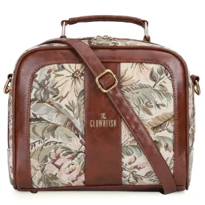 THE CLOWNFISH Combo Of Elsie Series Tapestry Crossbody Sling Bag Single Shoulder Bag & Aria Collection Tapestry Fabric Zip Around Style Womens Wallet Ladies Clutch (Off White-Floral)