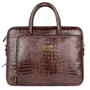 THE CLOWNFISH Crocodilan Laptop Briefcase - Stylish, Water Resistant | Adjustable Strap | 15.6 Inch | Rust Brown