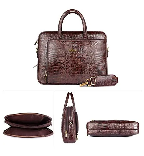 THE CLOWNFISH Crocodilan Laptop Briefcase - Stylish, Water Resistant | Adjustable Strap | 15.6 Inch | Rust Brown