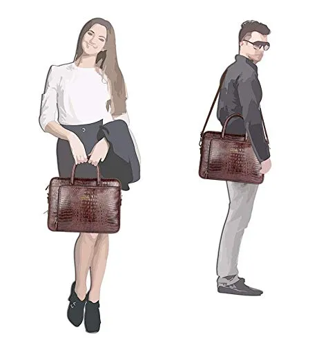 THE CLOWNFISH Crocodilan Laptop Briefcase - Stylish, Water Resistant | Adjustable Strap | 15.6 Inch | Rust Brown