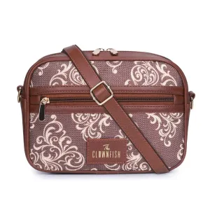THE CLOWNFISH Nyra Polyester Crossbody Sling bag for Women Casual Party Bag Purse with Adjustable Shoulder Strap and Printed Design for Ladies College Girls (Brown)