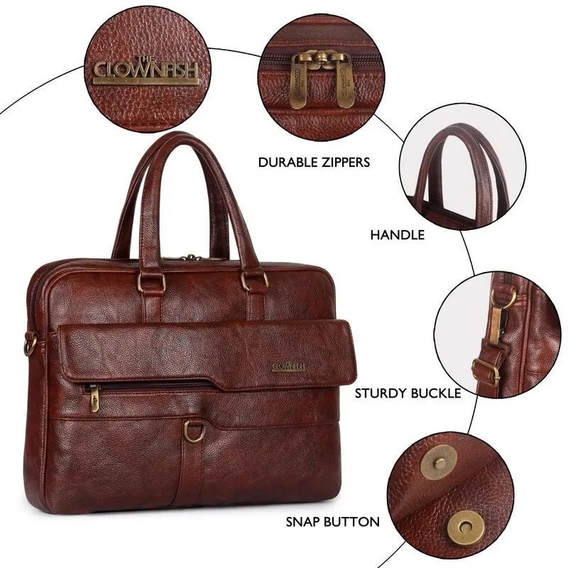THE CLOWNFISH Passion Laptop Messenger Bag - Durable, Padded Compartment | Adjustable Shoulder Strap | 15.6 inch | Cinnamon