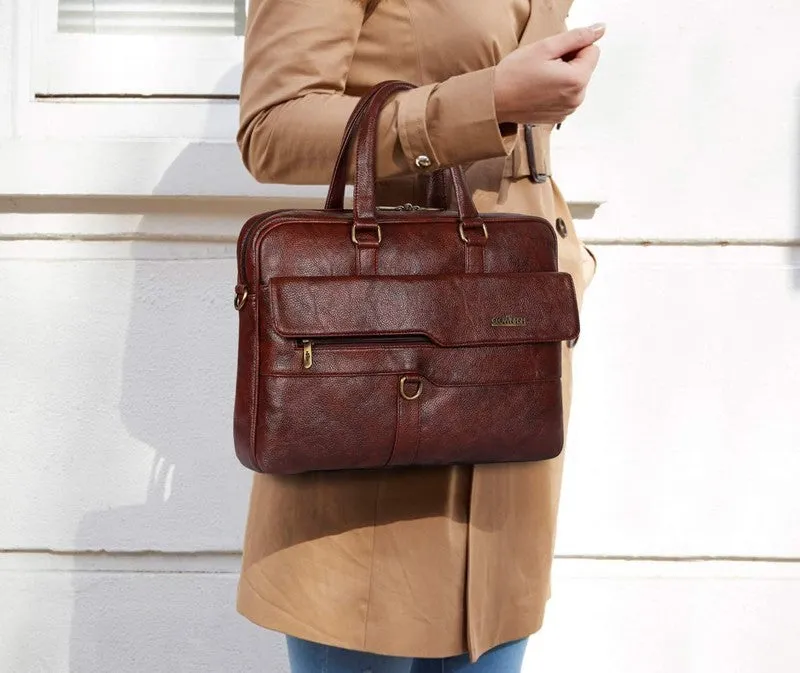 THE CLOWNFISH Passion Laptop Messenger Bag - Durable, Padded Compartment | Adjustable Shoulder Strap | 15.6 inch | Cinnamon