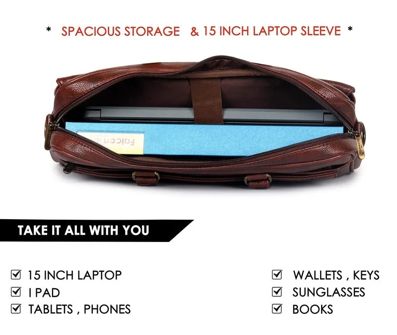 THE CLOWNFISH Passion Laptop Messenger Bag - Durable, Padded Compartment | Adjustable Shoulder Strap | 15.6 inch | Cinnamon