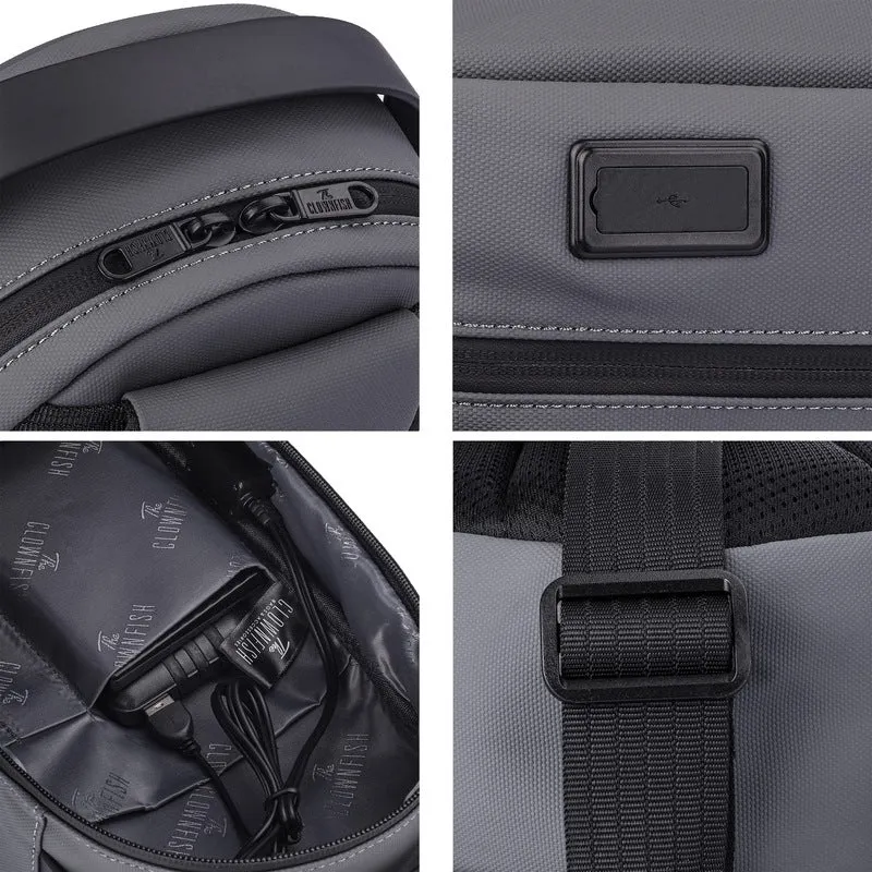 THE CLOWNFISH Sling Bag - Water Resistant, USB Charging | Multi-Functional | Grey